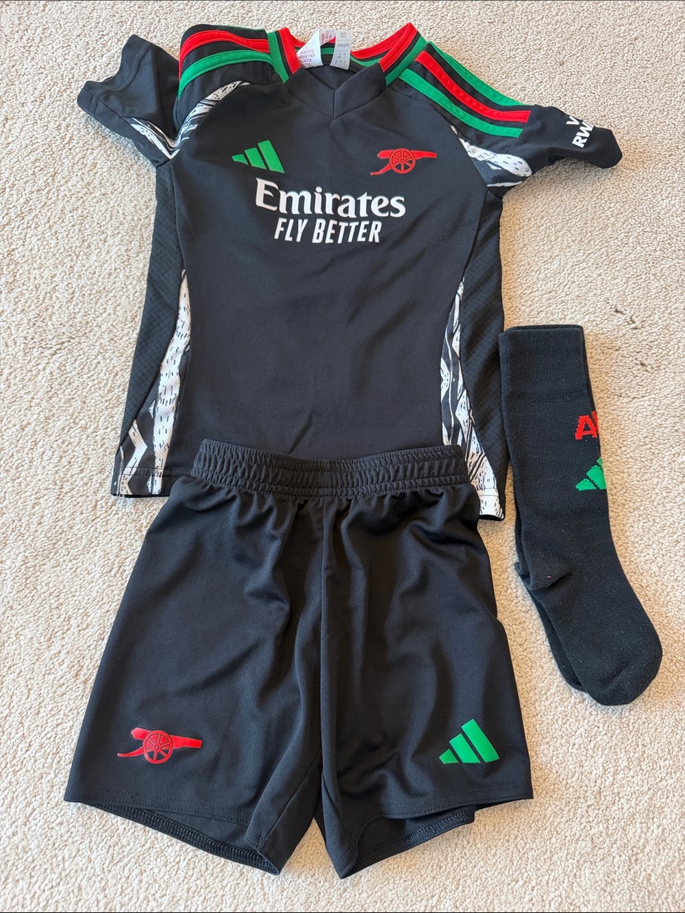 adidas Kids Black Pajama Set with Red and Green Accents